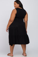 Black Tiered Sleeveless Maternity Plus Midi Dress