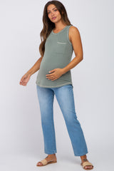 Olive Ribbed Pocket Front Maternity Tank Top