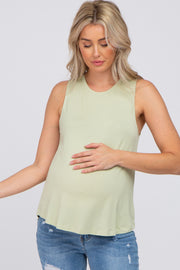 Mint Green Solid Sleeveless Maternity Top