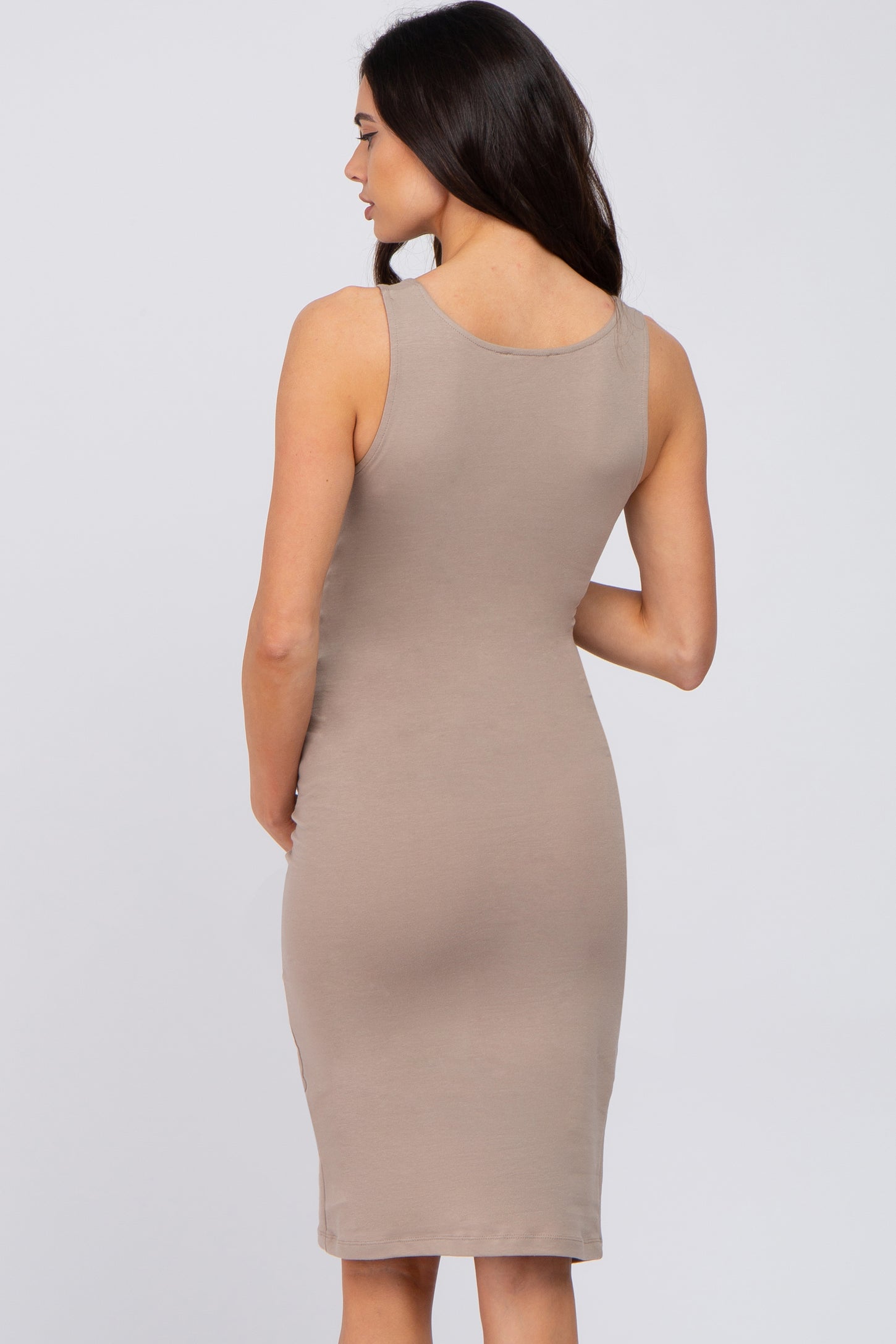 Taupe Basic Sleeveless Maternity Fitted Dress Taupe Basic Sleeveless Maternity Fitted Dress