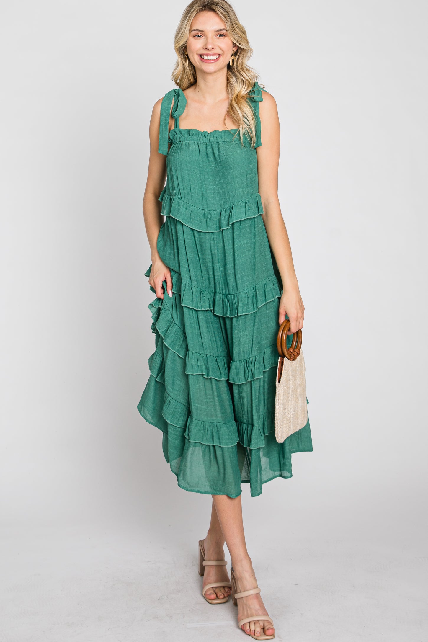 Green Ruffle Tiered Midi Dress