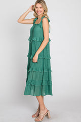 Green Ruffle Tiered Midi Dress