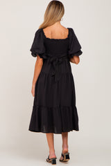 Black Smocked Tiered Maternity Dress