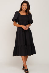 Black Smocked Tiered Maternity Dress