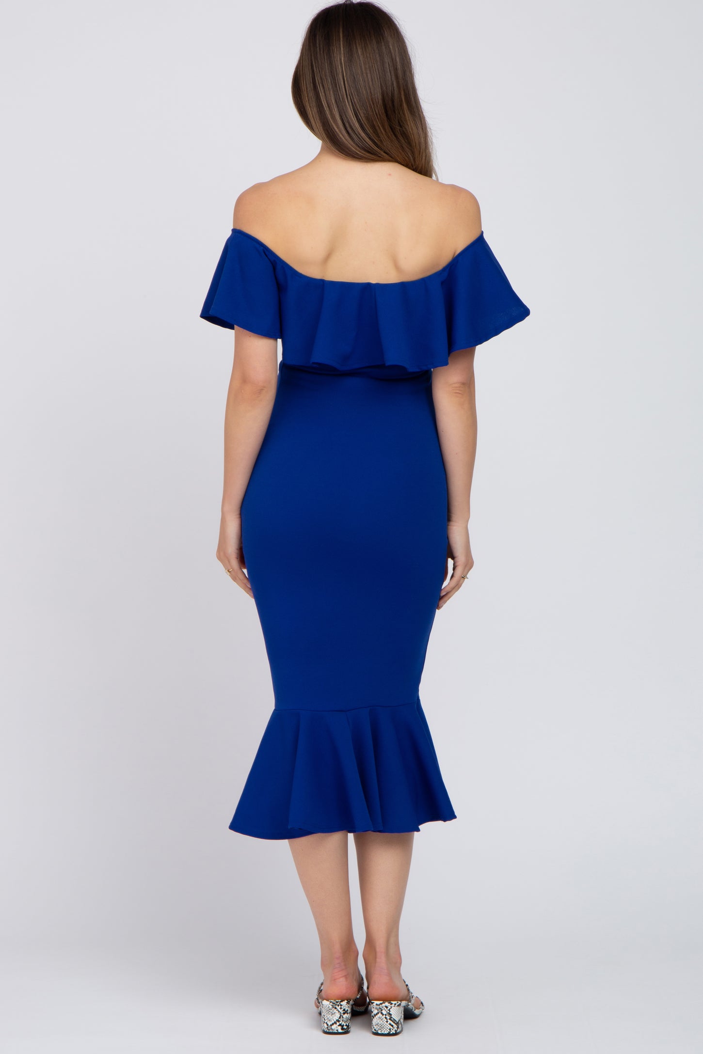 Royal Blue Ruffle Off Shoulder Mermaid Hem Maternity Dress PinkBlush Royal Blue Ruffle Off Shoulder Mermaid Hem Maternity Dress PinkBlush