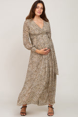 Ivory Leopard Print Chiffon Maternity Maxi Dress