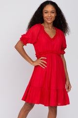 Red Ruffle Accent Maternity Dress