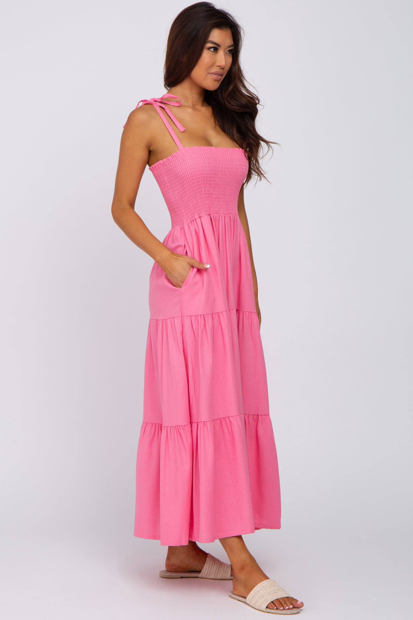 Pink Tiered Shoulder Tie Dress– PinkBlush
