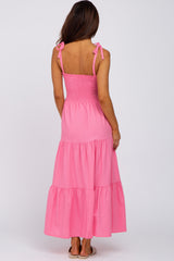Pink Tiered Shoulder Tie Dress