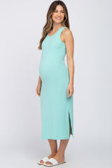 Mint Green Ribbed Side Slit Maternity Midi Dress