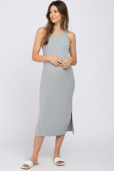 Heather Grey Ribbed Side Slit Maternity Midi Dress