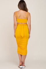 Yellow Crossover Cut Out Maternity Fitted Dress