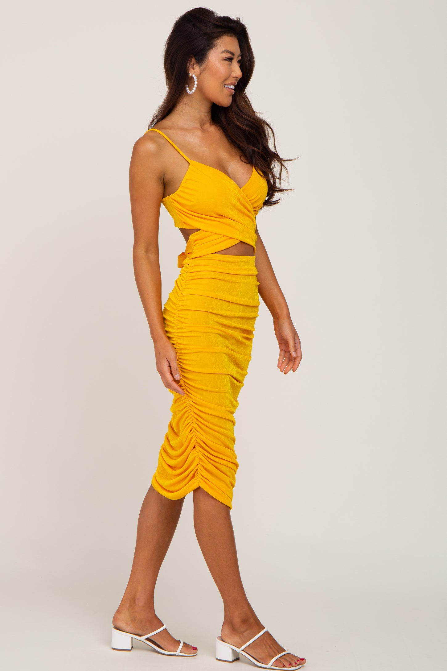 Yellow Crossover Cut Out Fitted Dress