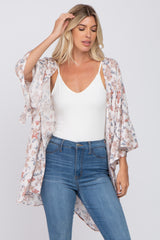 Ivory Floral Ruffle Sleeve Back Tie Cover Up
