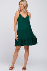 Green Ruffle Hem Maternity Swing Dress