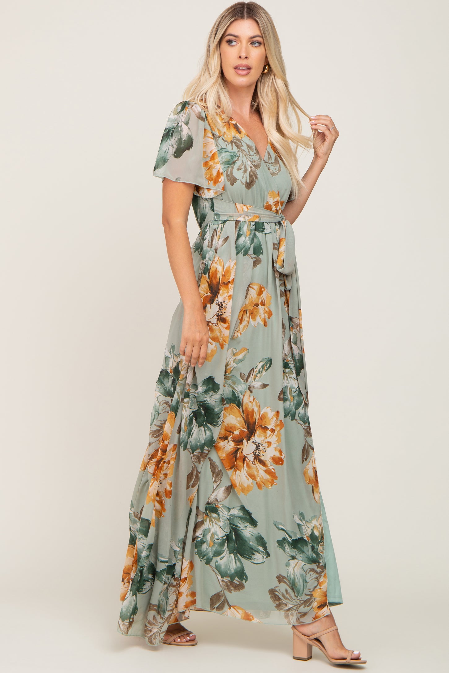 short sleeve chiffon maxi dress Baltic Born Womens Naomi Short Sleeve Maxi Dress | Cinnamon