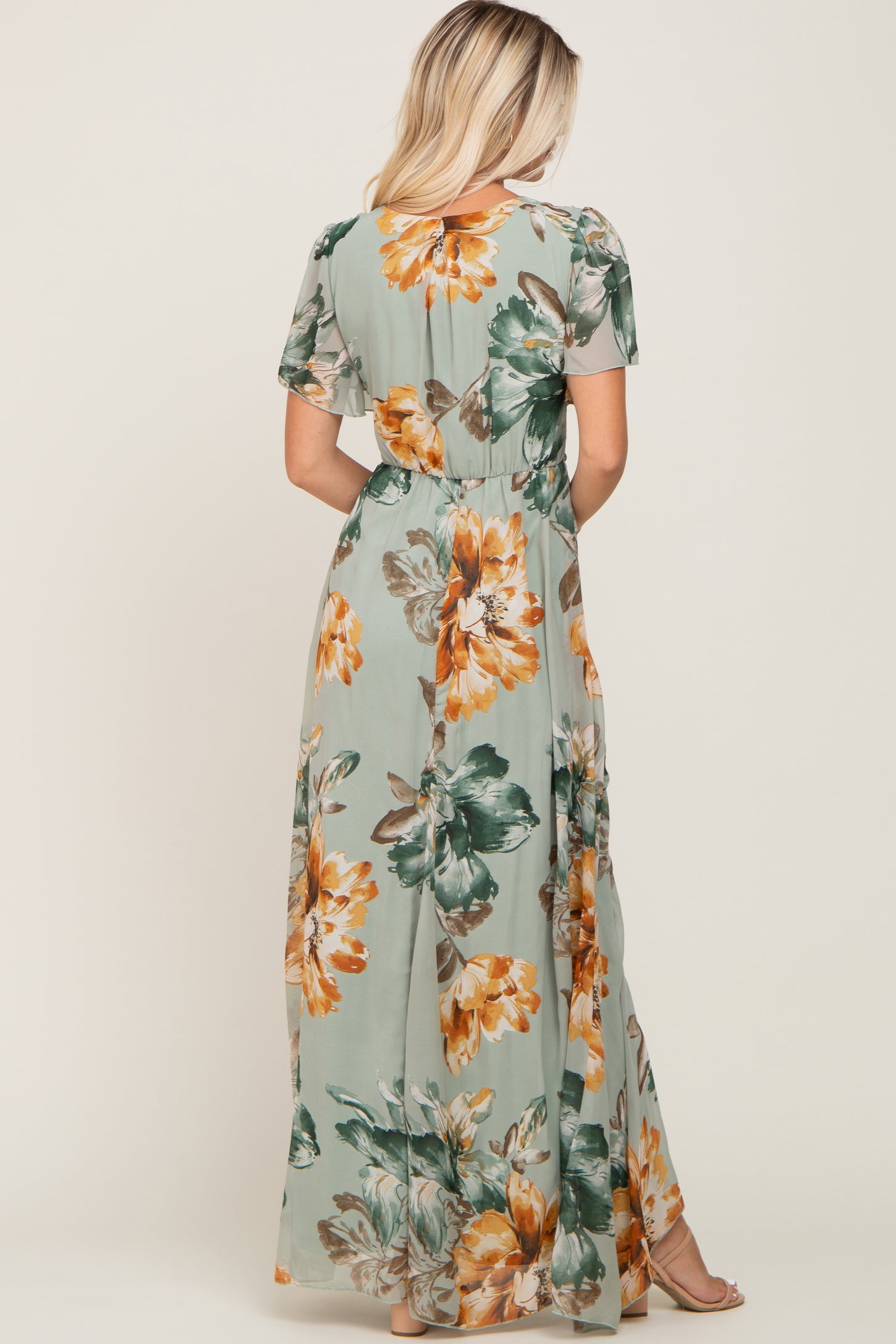 Sage Floral Chiffon Short Sleeve Maxi Dress PinkBlush Sage Floral Chiffon Short Sleeve Maxi Dress PinkBlush