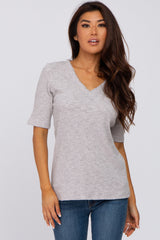 Heather Grey Ribbed Lace Trim Top