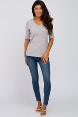 Heather Grey Ribbed Lace Trim Top