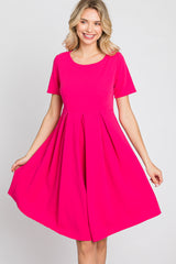 Fuchsia Short Sleeve Front Pleat Dress