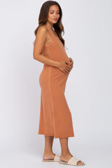 Camel Sleeveless Basic Maternity Midi Dress