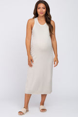 Beige Sleeveless Basic Maternity Midi Dress