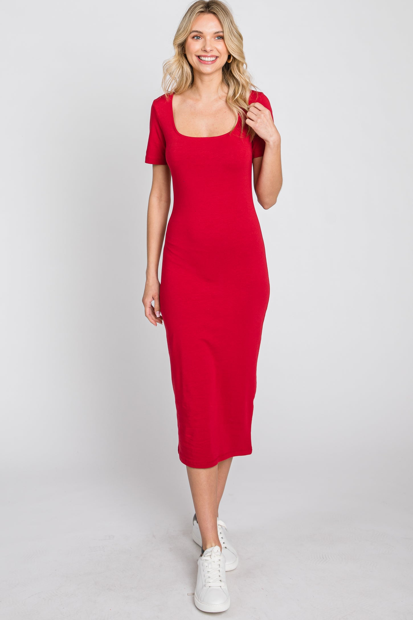 Red Fitted Midi Dress