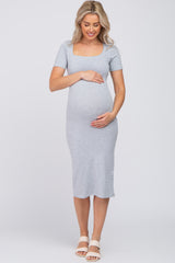 Heather Grey Fitted Maternity Midi Dress
