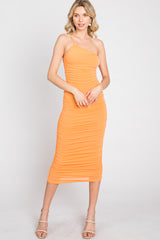 Orange One Shoulder Ruched Maternity Midi Dress