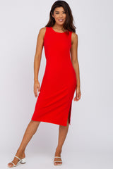 Red Ribbed Midi Dress