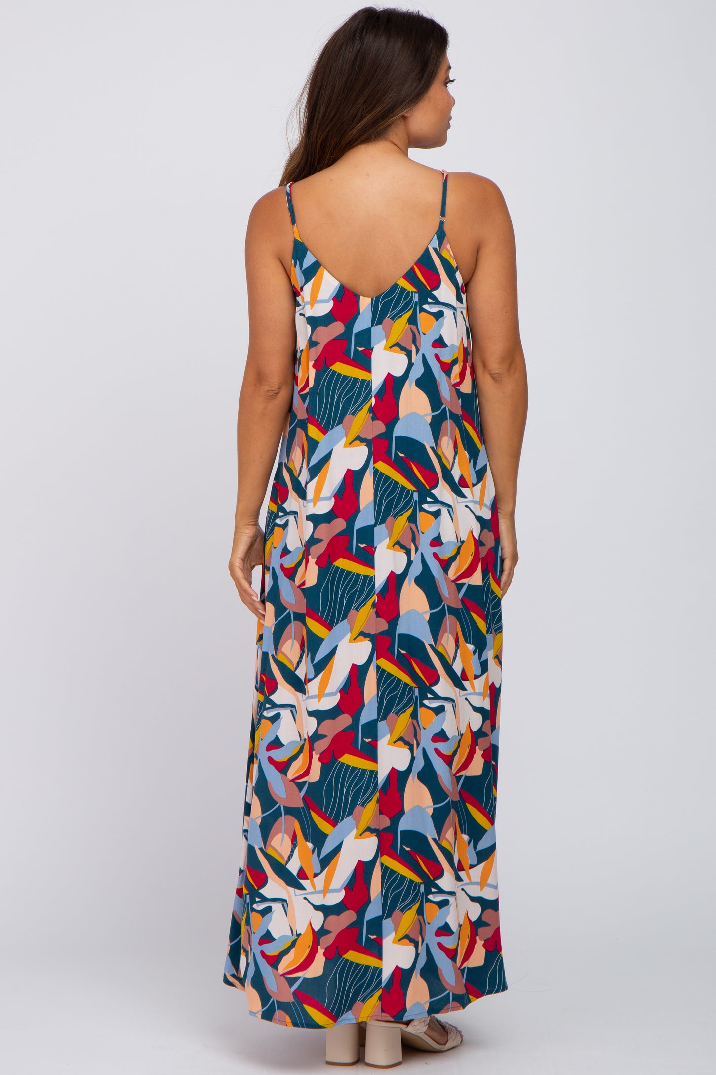 Teal Multi-Color Printed Sleeveless Maternity Maxi Dress
