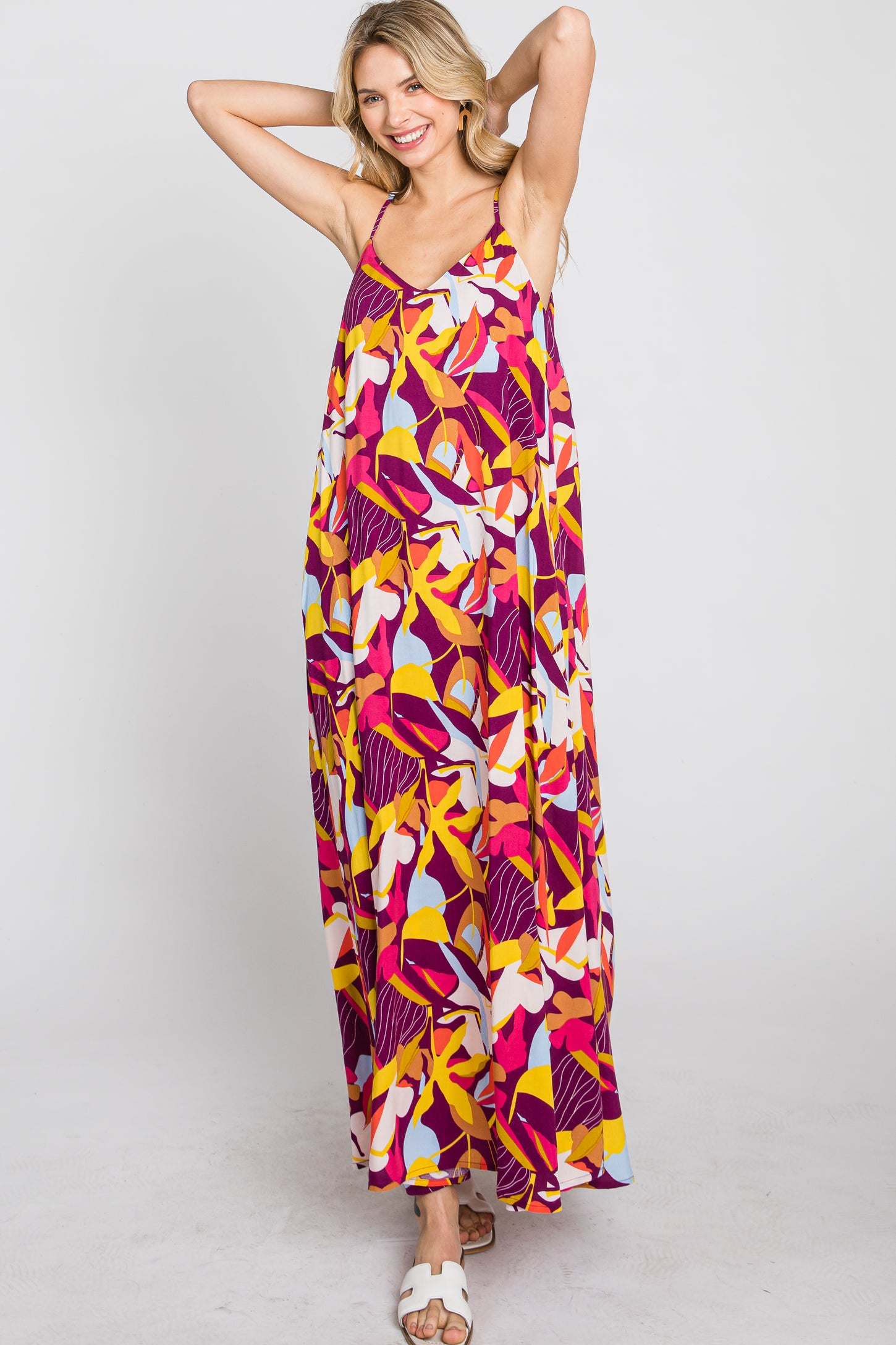 Magenta Multi-Color Printed Sleeveless Maxi Dress