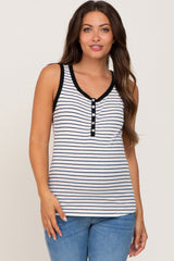 Black Striped Ribbed Button Front Maternity Tank Top