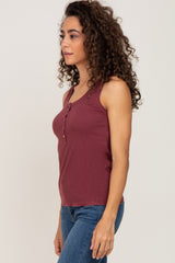 Burgundy Ribbed Button Front Tank Top