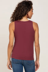 Burgundy Ribbed Button Front Tank Top