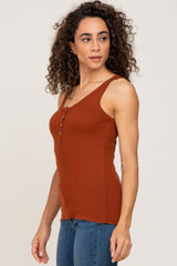 Camel Ribbed Button Front Tank Top
