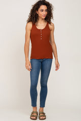 Camel Ribbed Button Front Tank Top
