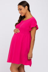 Fuchsia Solid Waffle Knit Maternity Dress