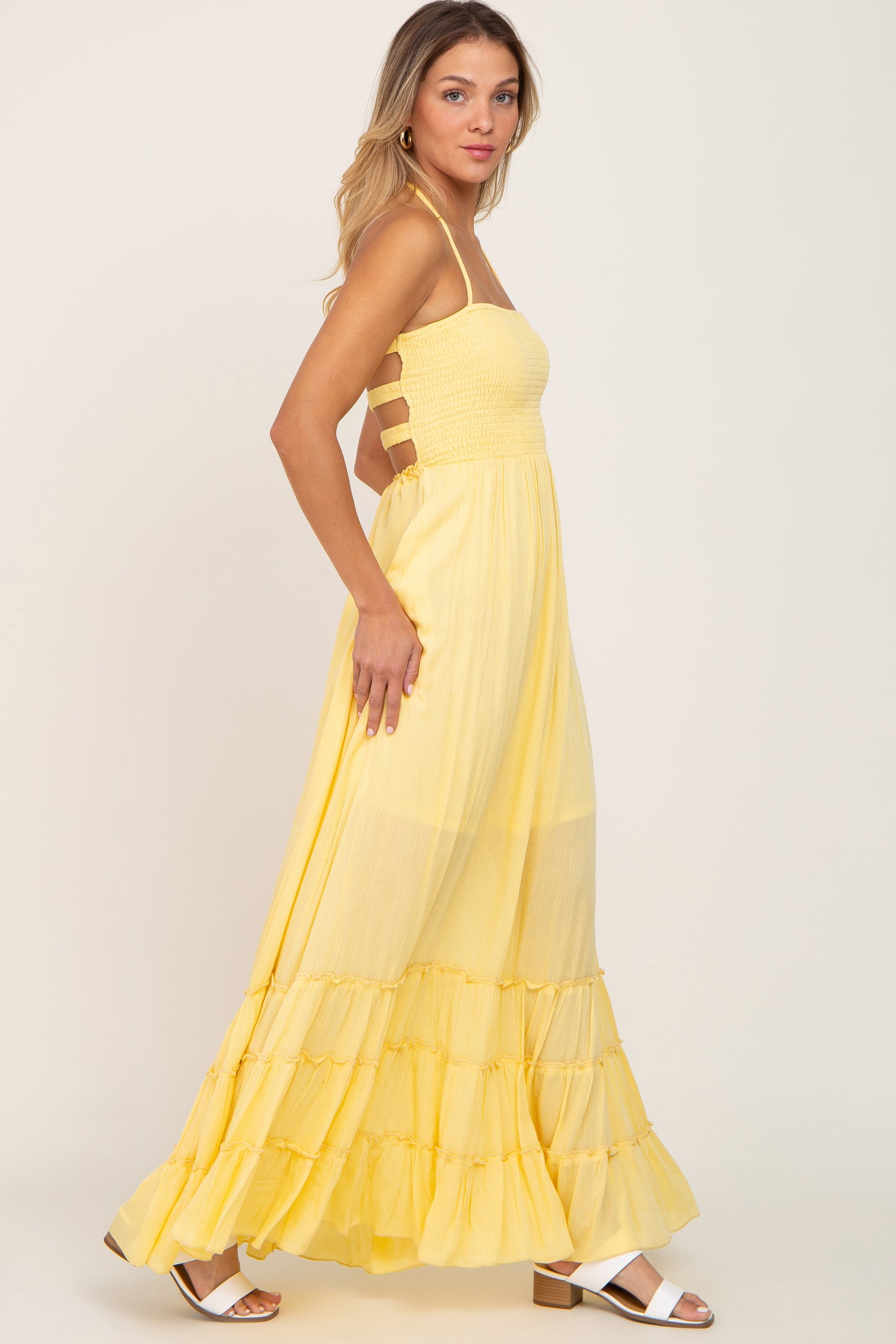 Yellow Halter Smocked Maxi Dress