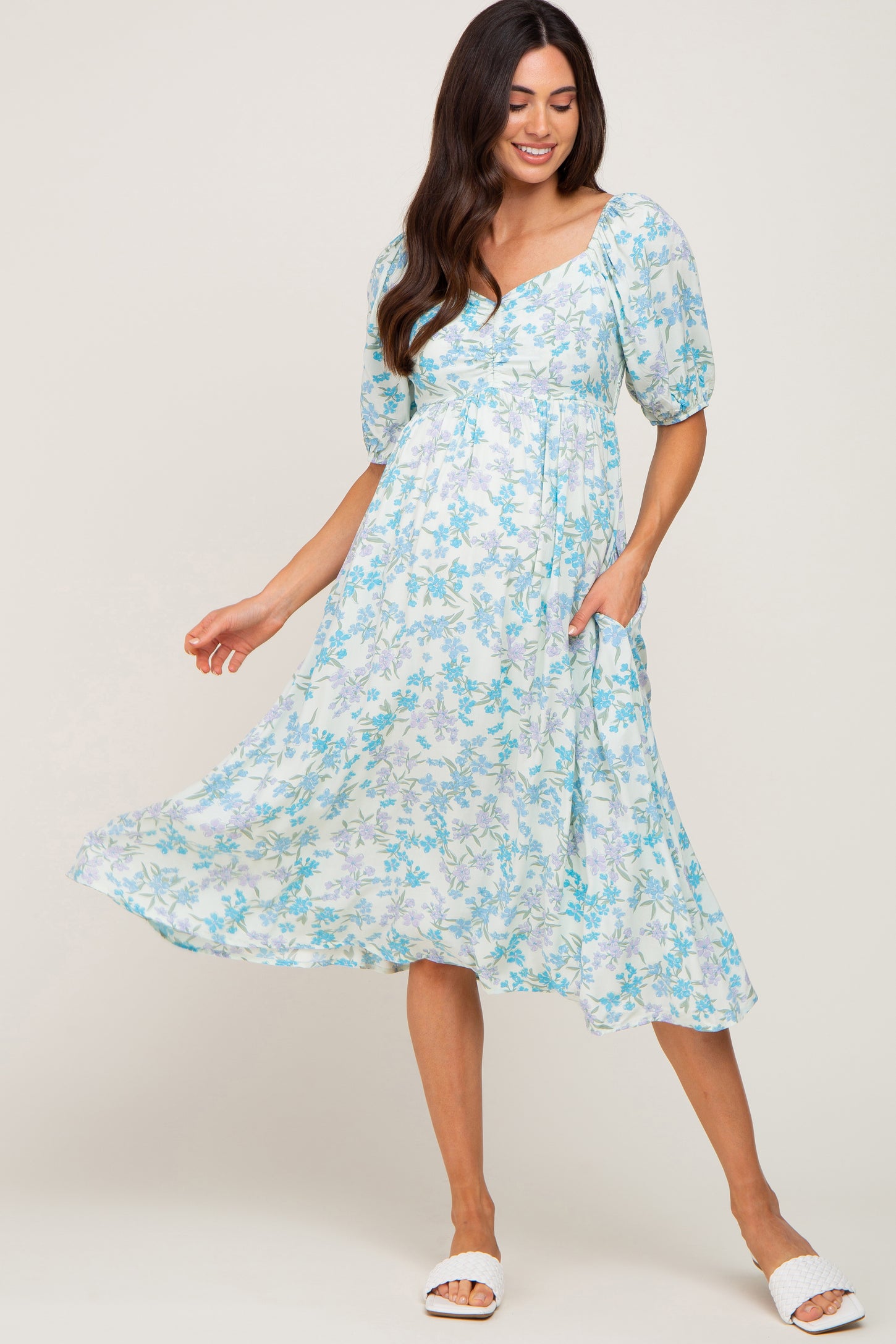 mint green floral maternity dress PinkBlush Mint Floral Chiffon Maternity Dress Size Small New