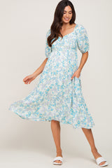 Mint Green Floral Cinched Bust Maternity Midi Dress