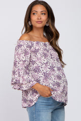 Lavender Floral Off Shoulder Maternity Blouse