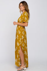 Yellow Floral V-Neck Smocked Maxi Dress