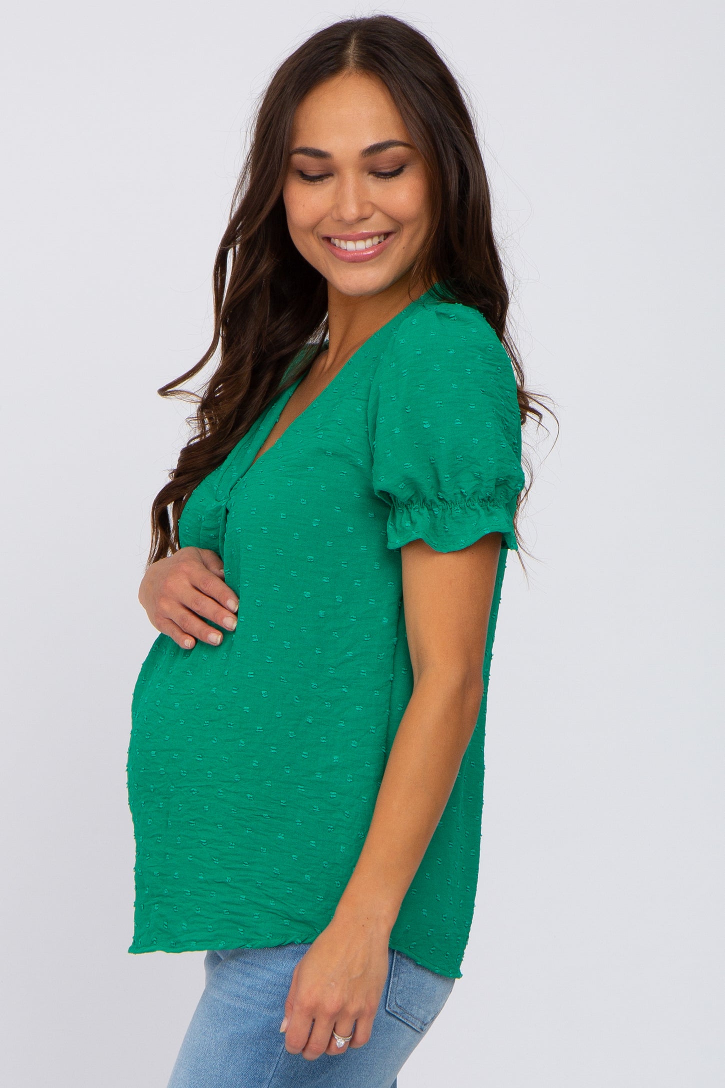 Green Swiss Dot Maternity Blouse