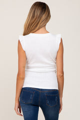 White Ribbed Ruffle Shoulder Maternity Tank Top