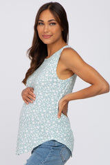 Mint Green Floral Ribbed Maternity Sleeveless Top
