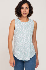 Mint Green Floral Ribbed Maternity Sleeveless Top
