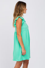 Mint Green Flutter Sleeve V-Neck Dress