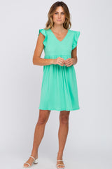 Mint Green Flutter Sleeve V-Neck Dress