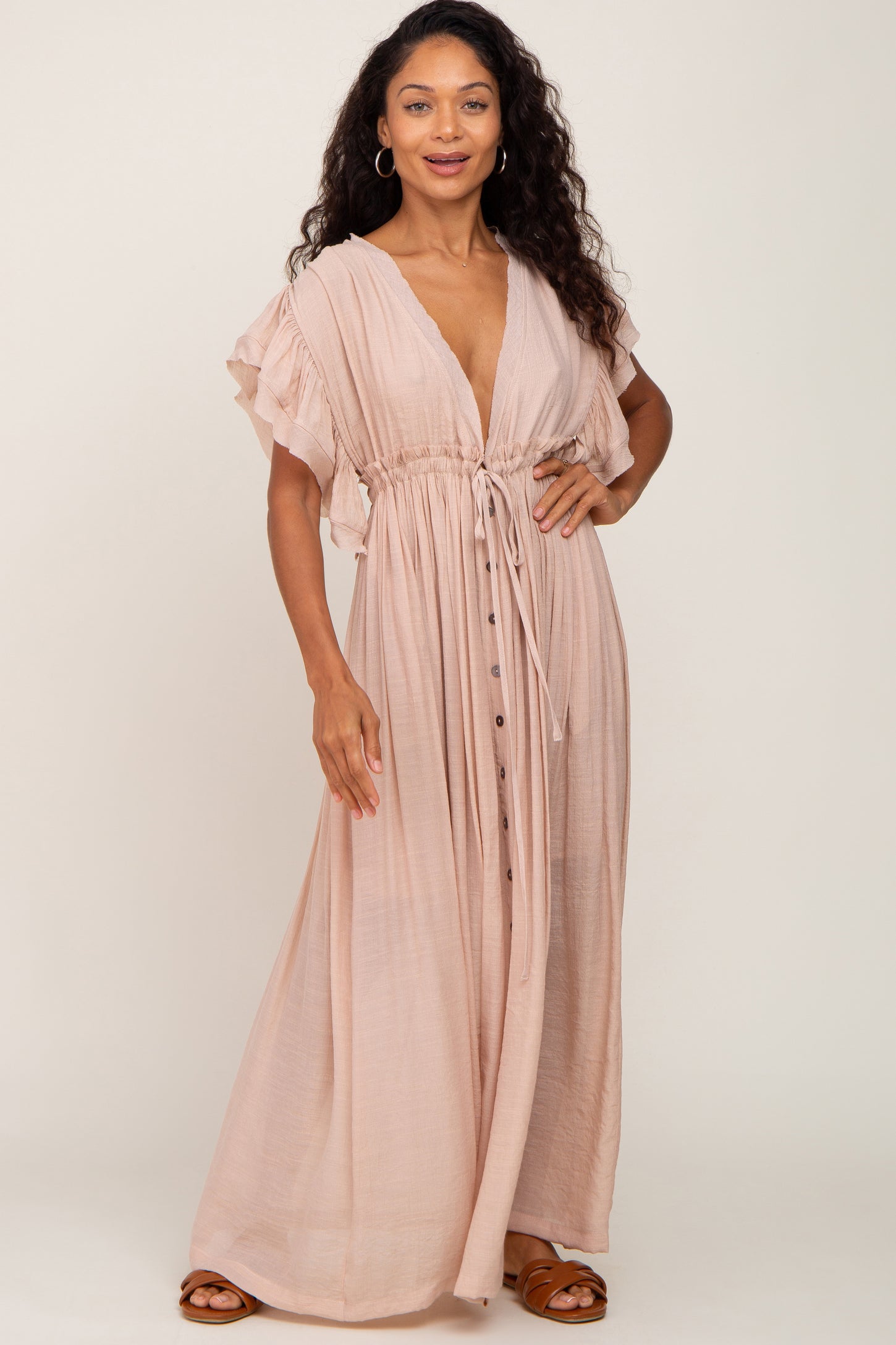 Light Pink Deep V-Neck Button Down Maternity Maxi Dress Medium - Pinkblush - Casual Chic Boutique Light Pink Deep V-Neck Button Down Maternity Maxi Dress Medium - Pinkblush - Casual Chic Boutique
